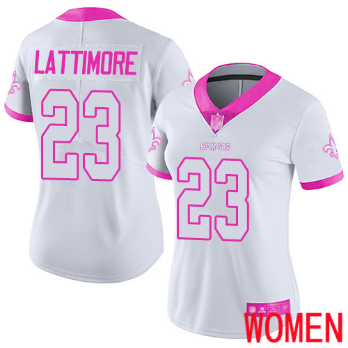 New Orleans Saints Limited White Pink Women Marshon Lattimore Jersey NFL Football #23 Rush Fashion Jersey->youth nfl jersey->Youth Jersey